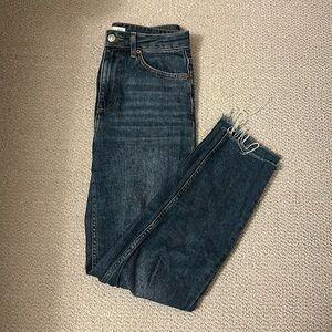 Tops hop high waisted straight blue jeans